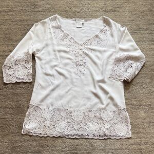 Soft Surroundings White Crochet Trim V-Neck Tunic
